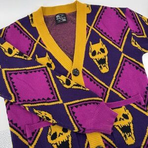Steady Hands Purple Yellow Skull Argyle Cardigan‎ Sweater size XS